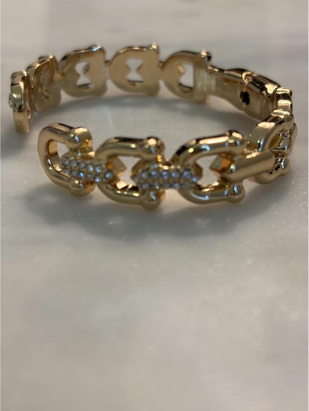 BP Gold Tone Open Cuff Bracelet with Rhinestone Accents